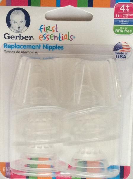 Gerber First Essentials Replacement Nipples, 4+, Medium Flow, Set of 6