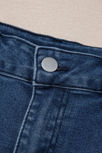 White Scalloped Hemline Acid Wash High Waist Denim Shorts