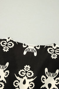 Orange Vintage Geometric Printed 3/4 Sleeve V Neck Blouse