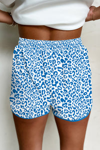 White Leopard Elastic Waist Lace up Contrast Trim Casual Shorts
