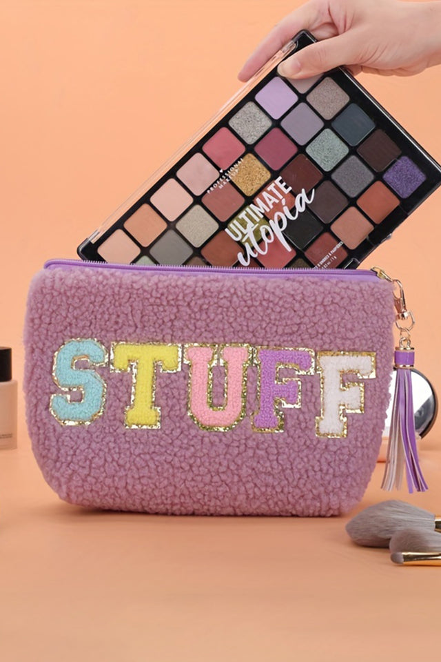 Phalaenopsis Sparkle Letter Pattern Tassel Zipper Makeup Bag