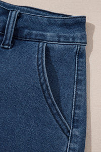 White Scalloped Hemline Acid Wash High Waist Denim Shorts