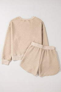 Parchment Solid Color Quilted Long Sleeve Top and Shorts Set