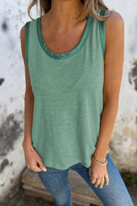 Peacock Blue Metallic Sheen Edge Scoop Neck Tank Top