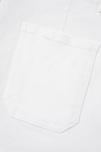 White Scalloped Hemline Acid Wash High Waist Denim Shorts