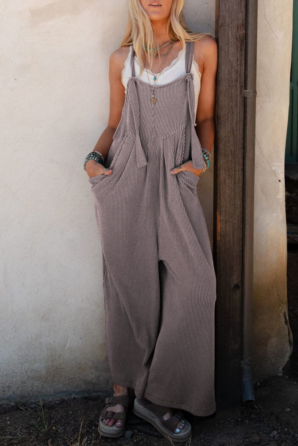 DUNE Corded Adjustable Straps Wide Leg Loose Overall