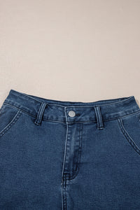 White Scalloped Hemline Acid Wash High Waist Denim Shorts