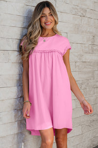 Mint Green Frilled Trim Crew Neck Loose Fit Mini Dress