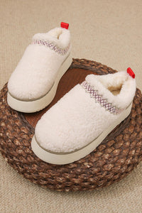 Chestnut Embroidered Sherpa Plush Thick Sole Snow Boots