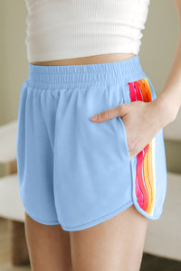 Bonbon Color Block Stripes Elastic High Waist Active Shorts