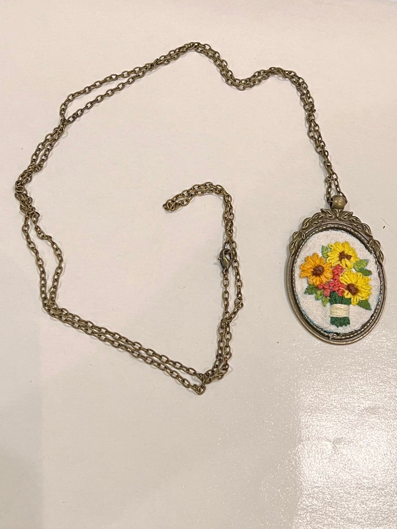 Vintage Pendulum of Yellow Daisies for Luck, Handmade in Barcelona, Spain