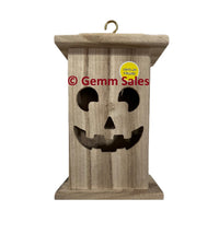 Halloween Lantern Lights Up Unfinished Wood - Jack-o-Lantern Happy Face