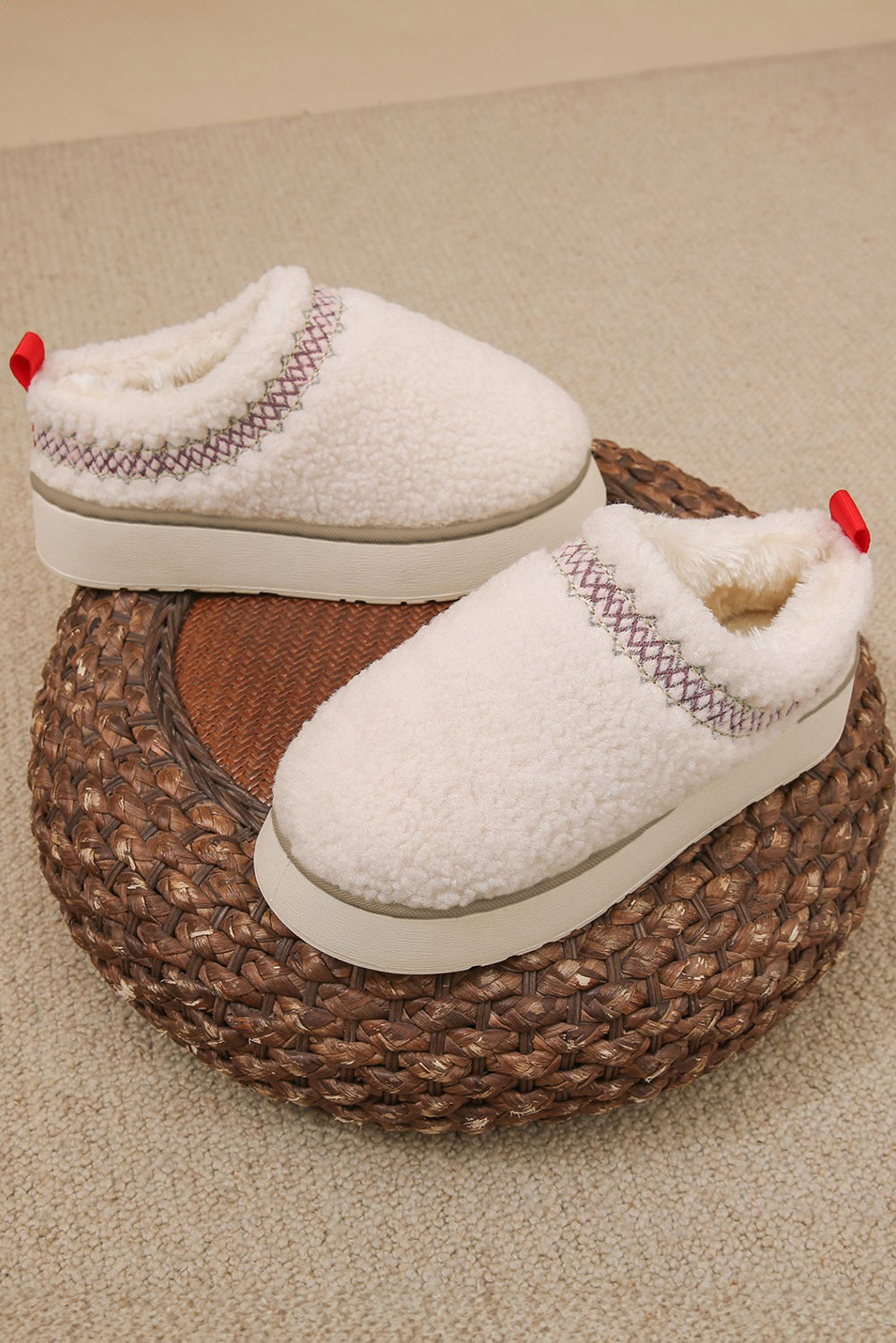 Chestnut Embroidered Sherpa Plush Thick Sole Snow Boots