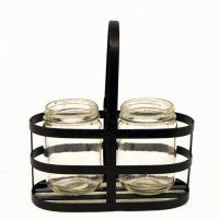 Country Style Metal Basket With 2 Small Glass Bottles