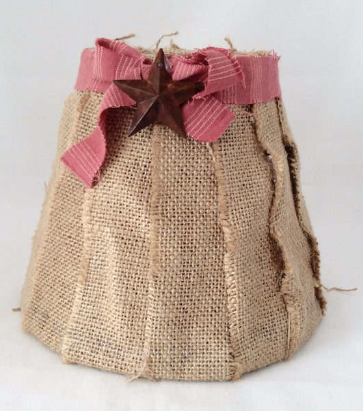 Primitive - Country Style Lamp Shade, Hand wrapped Lamp Shade with Burlap and Home spun fabric