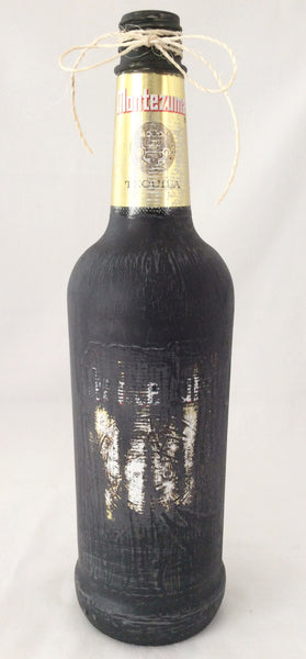Glass Bottle Vase, Hand Painted in Black Chalk Paint with Distressed finish