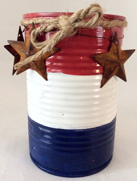 Tin Can Candle Holder, Americana Primitive Decor, Country Decor, Independence Celebration