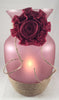 Glass Vase Candle Holder, Frosted Pink Vase with Jute and Burlap Bow