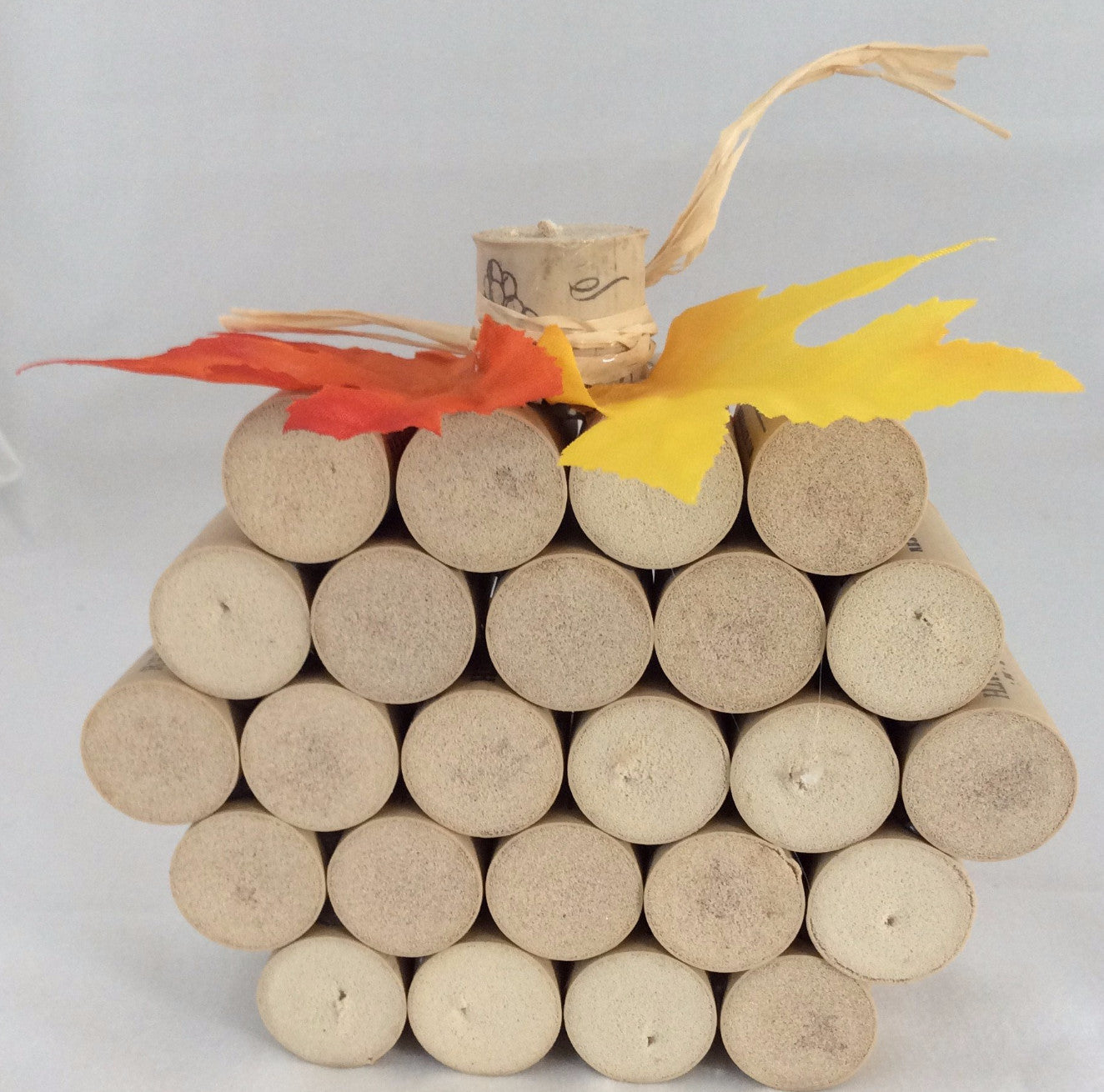 Cork Pumpkin, Fall Decor, Fall Leaves & Raffia