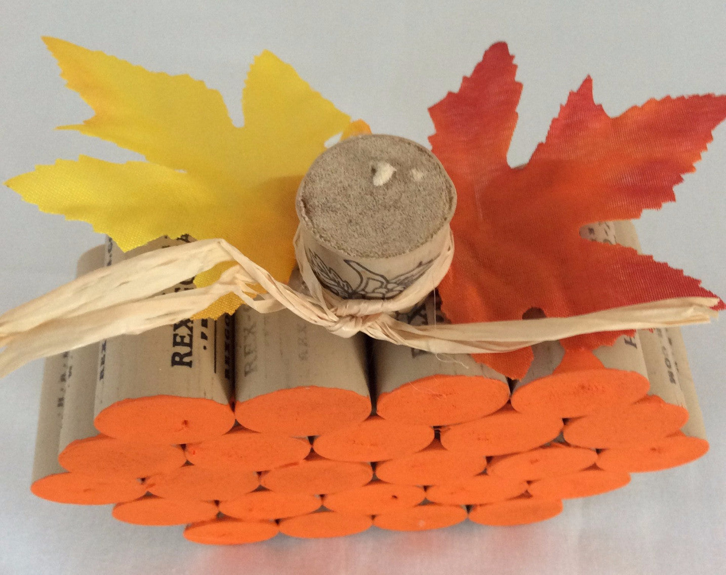 Cork Pumpkin, Fall Decor, Fall Leaves & Raffia