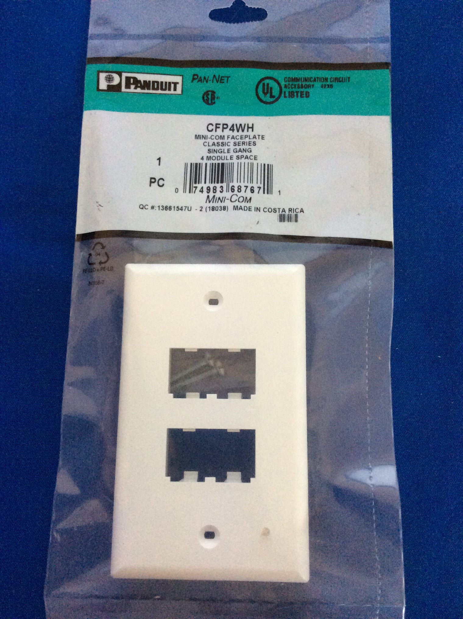 Panduit CFP4WH, Mini-Com Faceplate, 4 Module Space, Classic Series, White