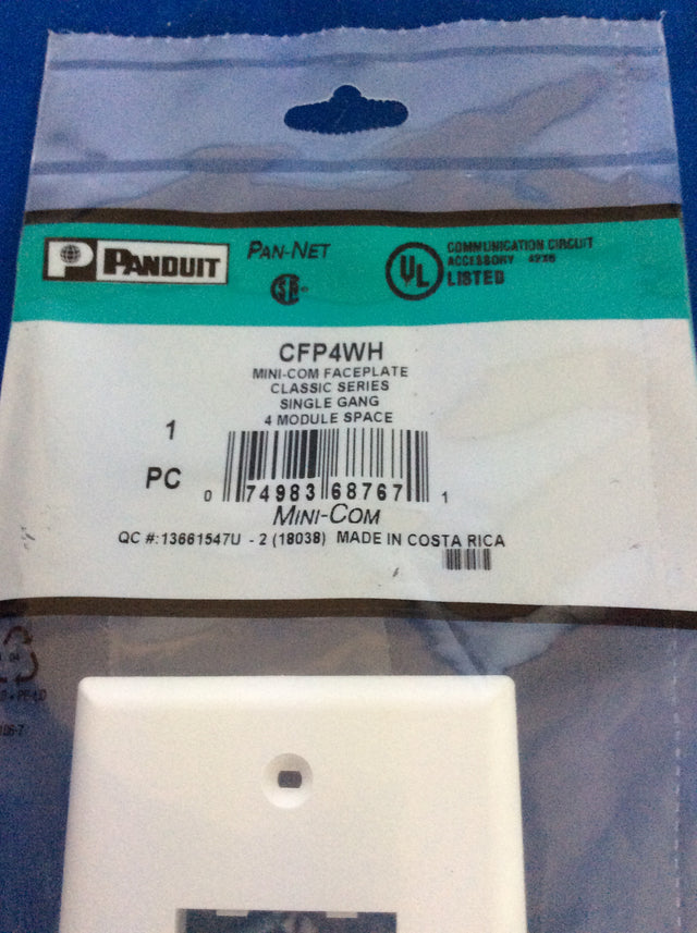 Panduit CFP4WH, Mini-Com Faceplate, 4 Module Space, Classic Series, White