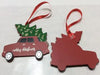 Christmas Ornament Red Car with Christmas Tree Set of 2