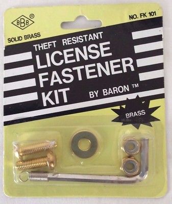 Baron Buckles Theft Resistant License Fastener Kit, Solid Brass