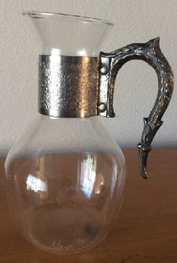 Corning Glass Carafe with Silver Collar and Handle - Vintage 1970's