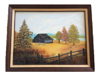 Country Painting on Canvas Vintage 1984