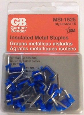Gardner Bender Insulated Metal Staples, MSI-1525, Up to 1/2", Set of 15 -