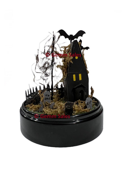 Miniature Halloween Scene Spooky Graveyard - 5" Cloche - I'm Back Headstone