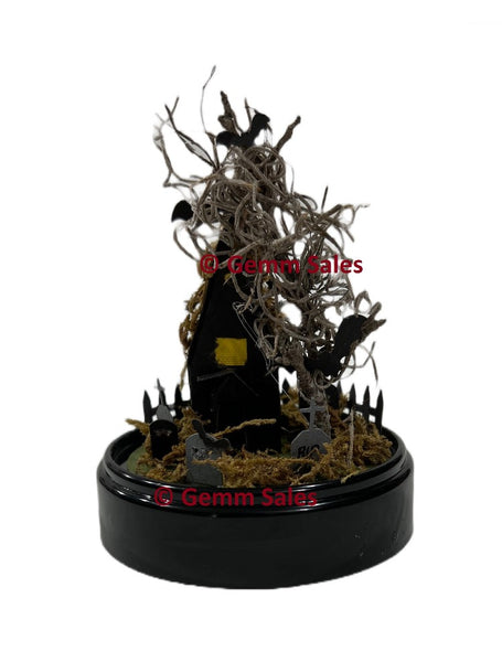 Miniature Halloween Scene Spooky Graveyard - 5" Cloche - Tree with Bats