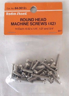 RadioShack Round Head Machine Screws, No. 64-3012A, Set of 42