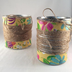 Summer Flower Vase Tin Can, Hand Wrapped in Twine