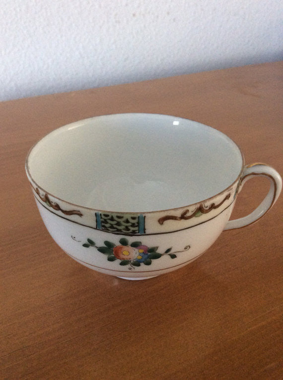 Cup And Saucer - Hand Painted with Flower Bouquet and Gold Accents