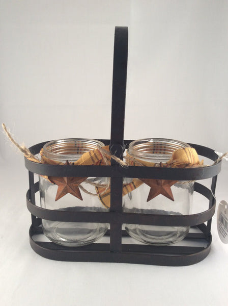 Primitive Glass Jars with Metal Rack