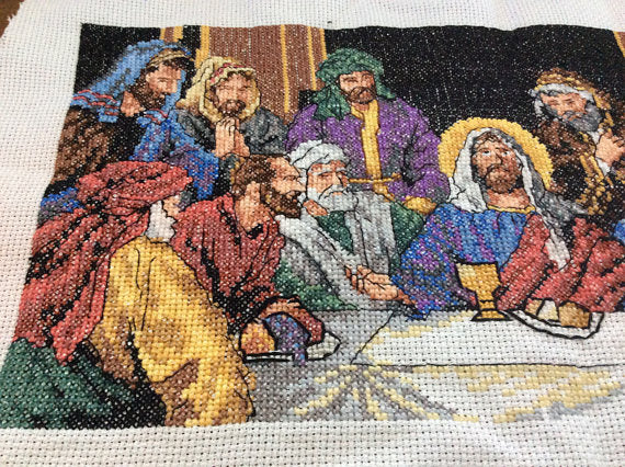 The Last Supper in Cross Stitch, Handmade Cross Stitch Finished Piece