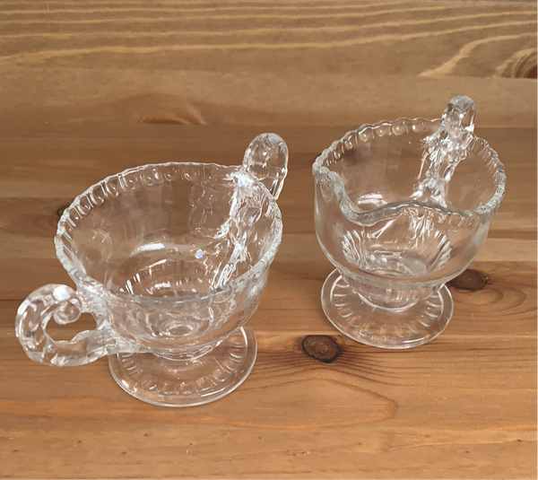 Vintage Small Glass Sugar Bowl and Coffee Creamer Set