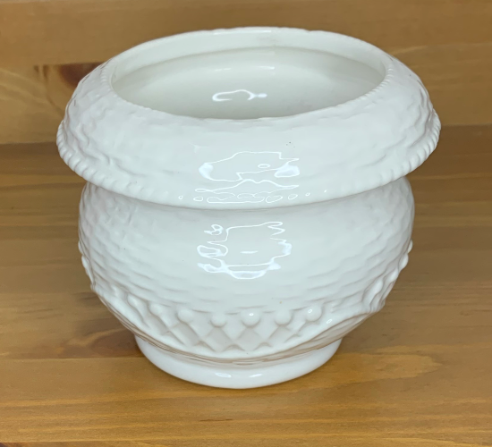Vintage Small White Porcelain Round Basket Pot Unsigned