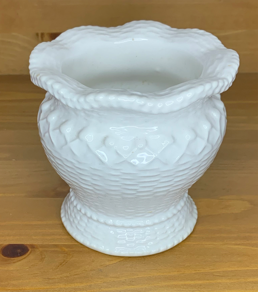 Vintage Small Tall White Porcelain Round Basket Pot Unsigned