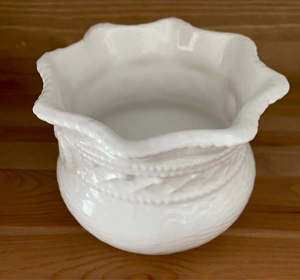Vintage Small White Porcelain Basket Pot Unsigned